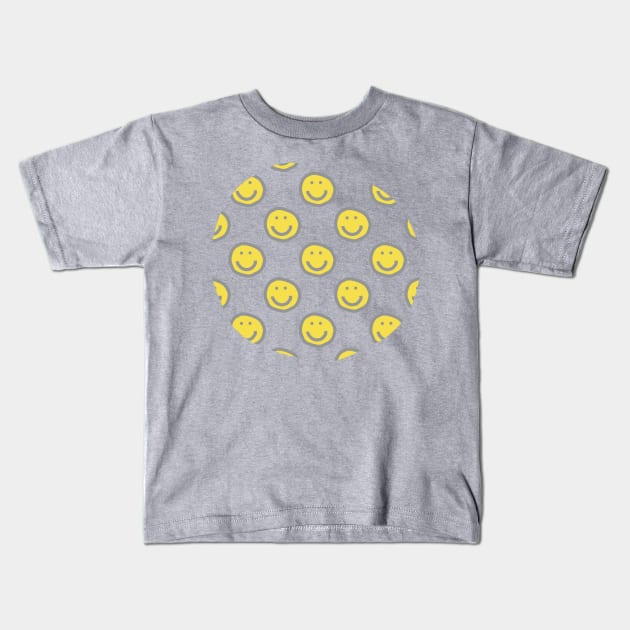 Illuminating Yellow Round Happy Face with Smile Pattern Kids T-Shirt by ellenhenryart